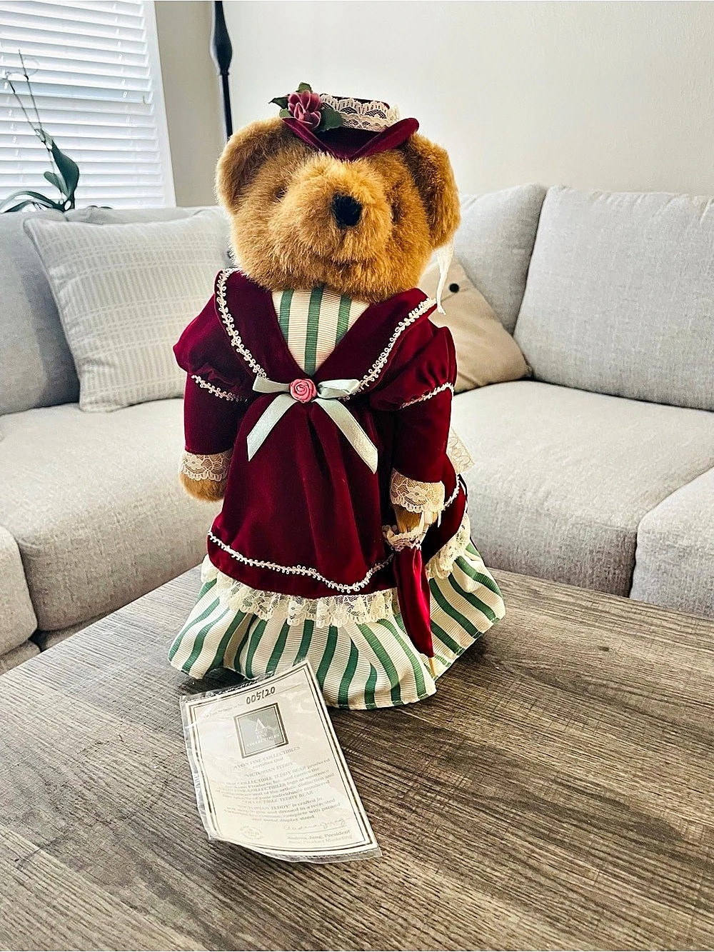Avon Victorian Teddy Bear Burgundy